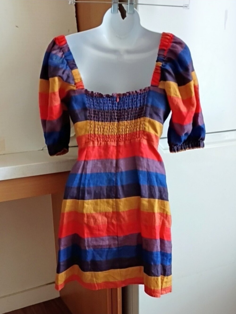 Rainbow Stripe Puff-Sleeve Mini Dress - Picture 5 of 8